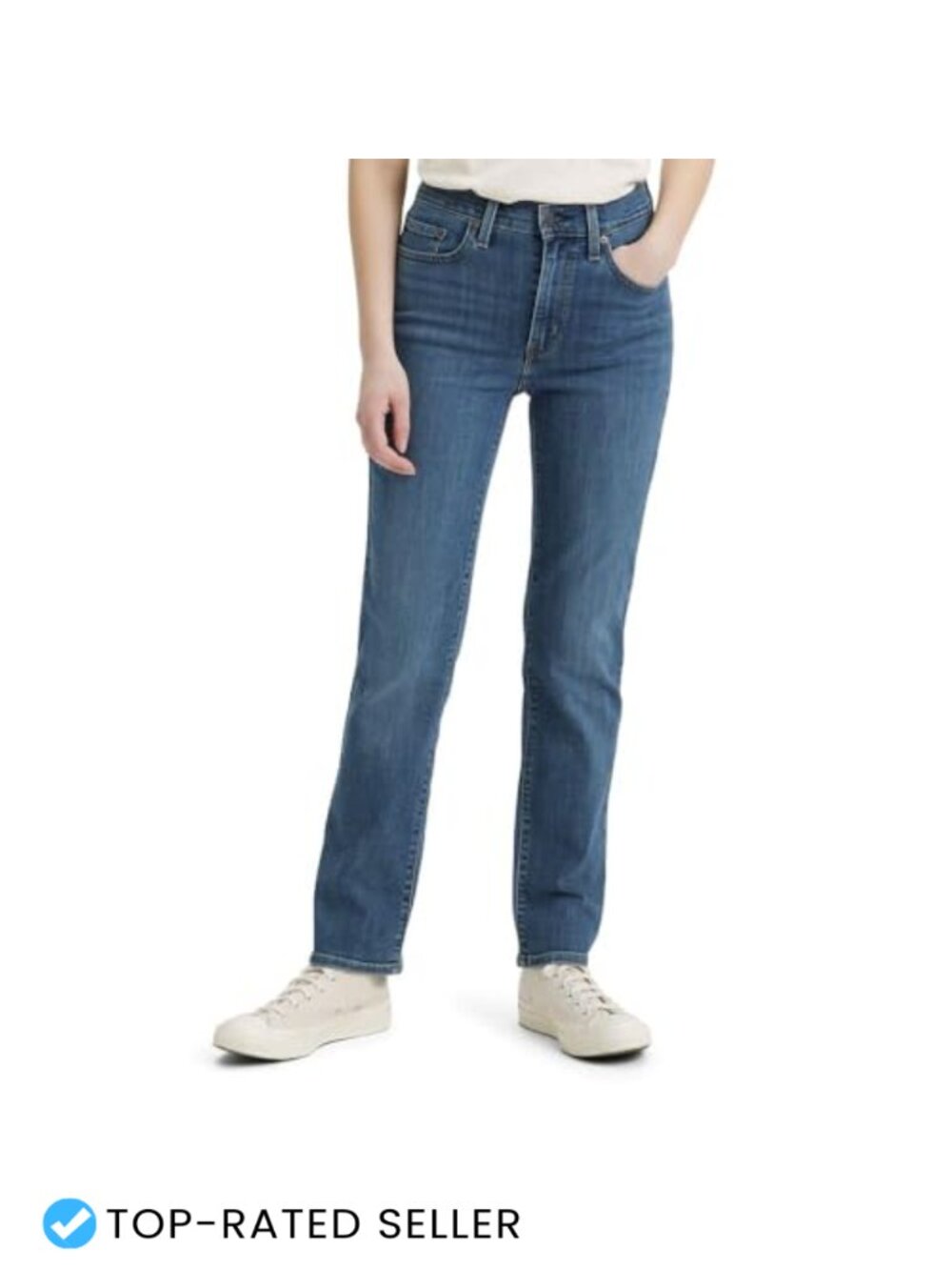 High Rise Straight Jeans Slim Hip Thigh Stretch Denim